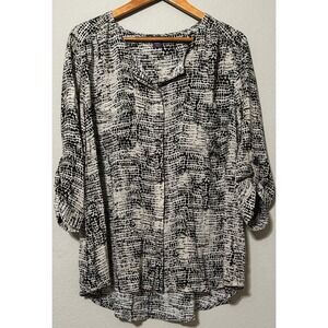 Beverly Drive Womens Blouse 2X Snake Skin Print Button Up Roll Tab Sleeves Rayon